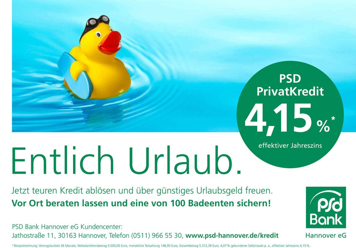 PSD Plakat zum Thema Privatkredit - Entlich Urlaub