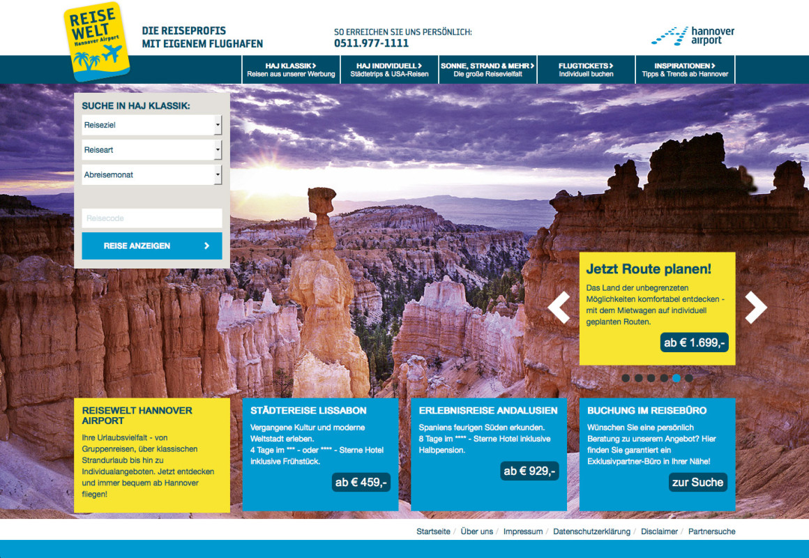 Reisewelt Hannover Airport - Website