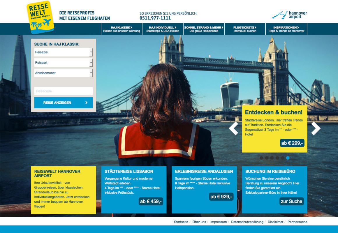 Reisewelt Hannover Airport - Website