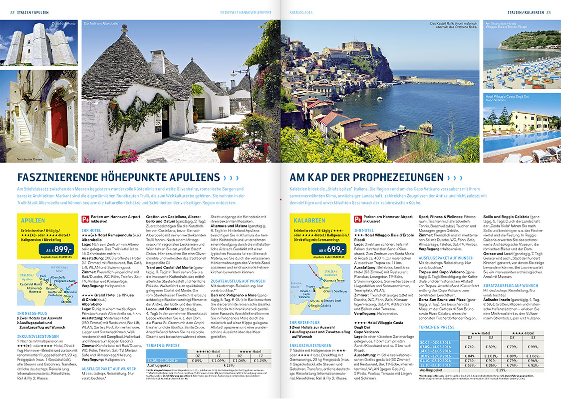 Katalog der Reisewelt Hannover Aiport Angebote Apulien und Kalabrien