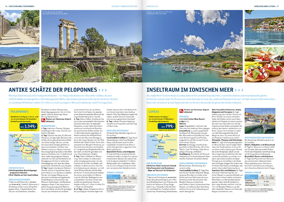 Katalog der Reisewelt Hannover Aiport Angebote Pelopones und Lefkas