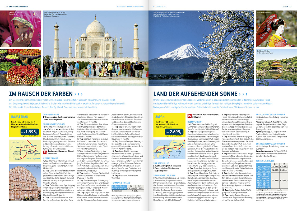 Katalog der Reisewelt Hannover Aiport Angebote Rajasthan und Japan